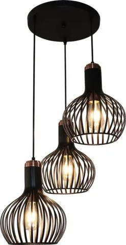 Φαντασία Fantasia Raga Hanglamp Zwart/Koper 3x E27 Socket