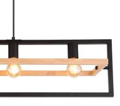 Globo Hanglamp Hout/Metaal Mat Zwart 4x E27 Socket -meubels winkel product 1010225