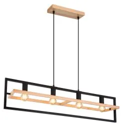 Globo Hanglamp Hout/Metaal Mat Zwart 4x E27 Socket