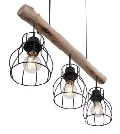 Globo Mina Hanglamp 3-Lichts Zwart - Hout -meubels winkel product 1030368
