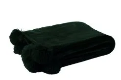 J-Line Plaid Pompom Zwart 130x170 Cm Polyester