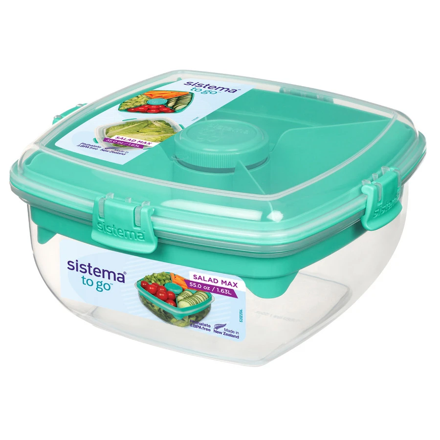 Sistema To Go Slakom To Go Maxi 1.63 L Met Dressingpotje & Bestek - Assorti 3 Sistema To Go Slakom To Go Maxi 1.63 L Met Dressingpotje & Bestek - Assorti