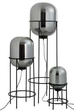 J-Line Lamp Sasha Op Voet Metaal/Glas 47x47x152cm - Zilver/Zwart -meubels winkel product 710862
