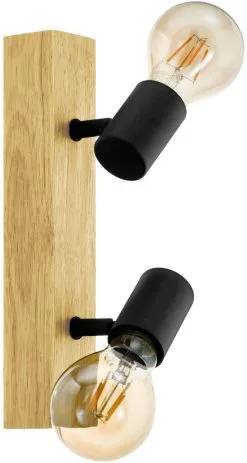Eglo Townshend 3 Opbouwspot Zwart/Hout 2x E27 Socket