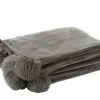 J-Line Plaid Pompom Grijs 176x128 Cm Polyester