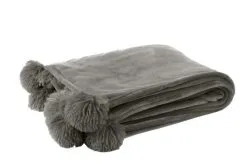 J-Line Plaid Pompom Grijs 176x128 Cm Polyester