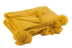 J-Line Plaid Pompom Oker 130x170 Cm Polyester