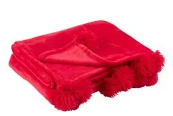 J-Line Plaid Pompom Fuchsia 130x170 Cm Polyester