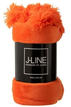 J-Line Plaid Pompom Fel Oranje 130x170 Cm Polyester -meubels winkel product 736256