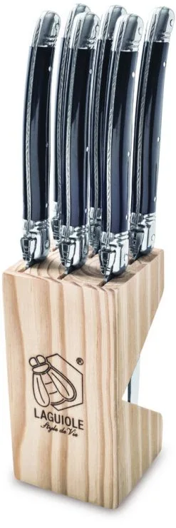 Laguiole Steakmes Set 6 Stuks Zwart In Houten Blok By Style De Vie