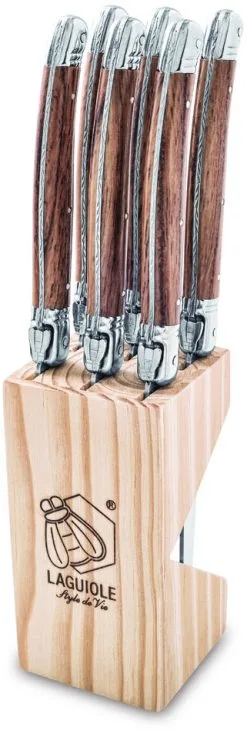 Laguiole Steakmes Set 6 Stuks Wood In Houten Blok By Style De Vie
