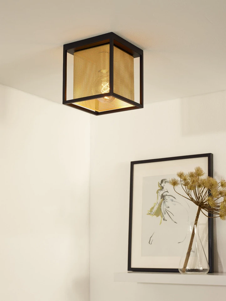 Lucide Sansa Plafondlamp Zwart/Goud 1x E27 Socket 8 Lucide Sansa Plafondlamp Zwart/Goud 1x E27 Socket - Afbeelding 6