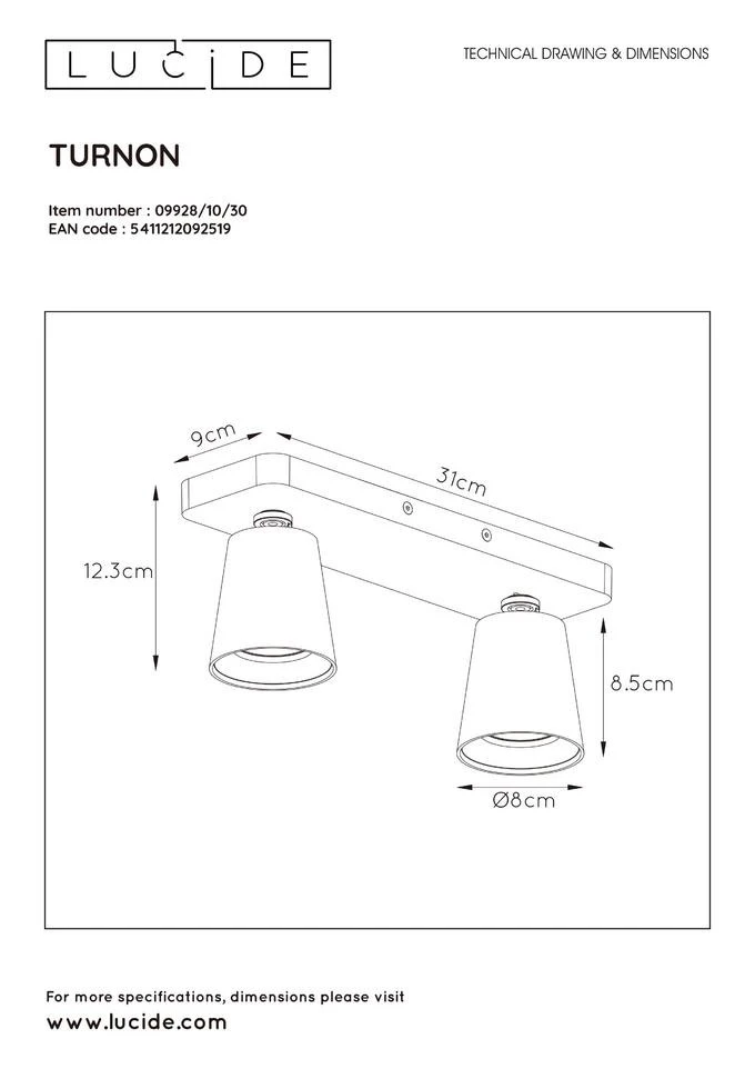 Lucide Turnon Plafondspot Zwart-Goud 2x 5W Dim-to-Warm 10 Lucide Turnon Plafondspot Zwart-Goud 2x 5W Dim-to-Warm - Afbeelding 8