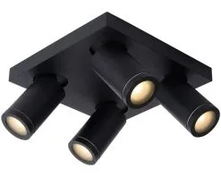 Lucide Taylor Plafondspot Badkamer Zwart 4x 5W Dim-to-warm