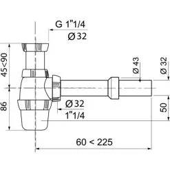 Wirquin Sifon Voor Wastafel Wit Met Muurbuis En Rozet - D32/135-180mm -meubels winkel product 804268