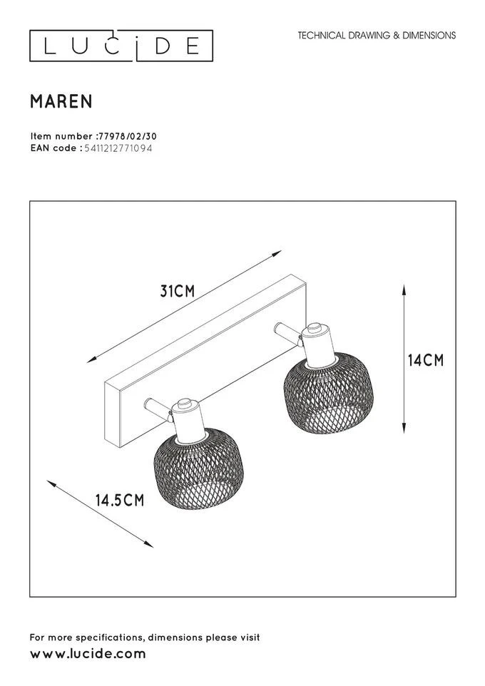 Lucide Maren Spot Dubbel Zwart 2x E14 Socket 8 Lucide Maren Spot Dubbel Zwart 2x E14 Socket - Afbeelding 6