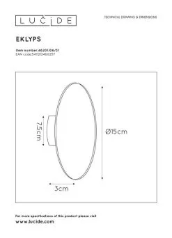 Lucide Eklyps LED Wandlamp 6W Wit 3000K -meubels winkel product 808828