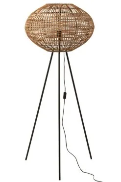 J-Line Staanlamp Rattan/Metaal Driepotig 61x61x150.5 Cm - Bruin/Zwart