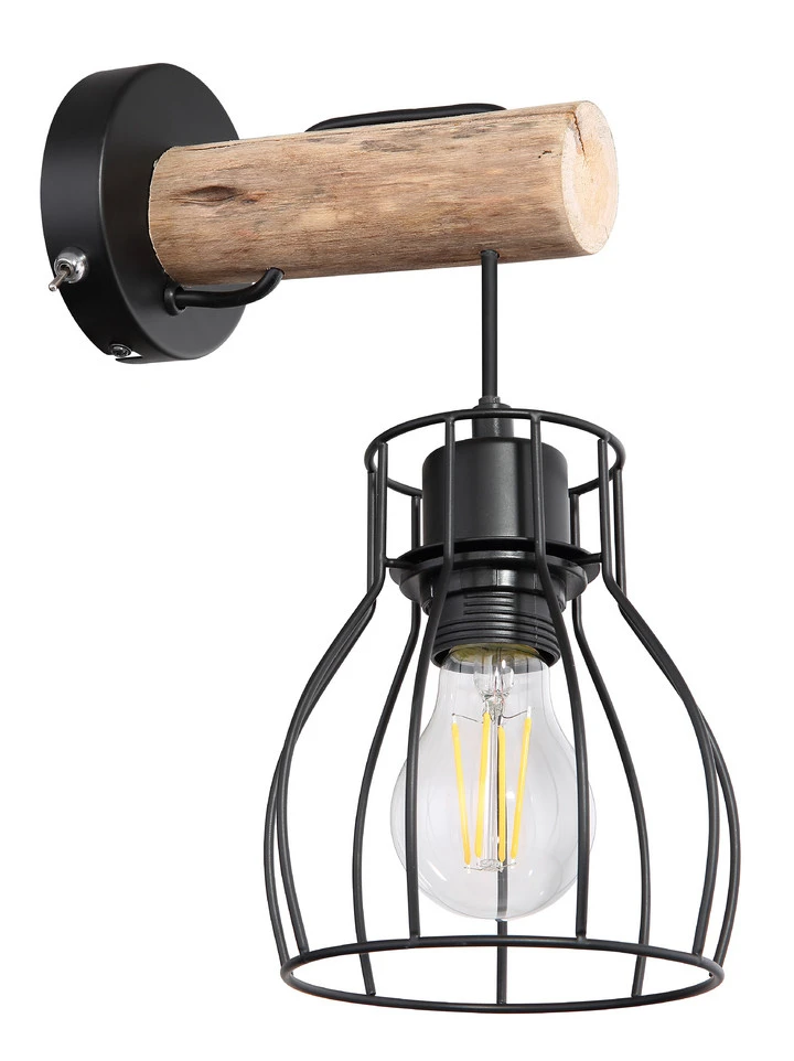 Globo Mina Wandlamp Metaal En Hout 1x E27 Socket 4 Globo Mina Wandlamp Metaal En Hout 1x E27 Socket - Afbeelding 2