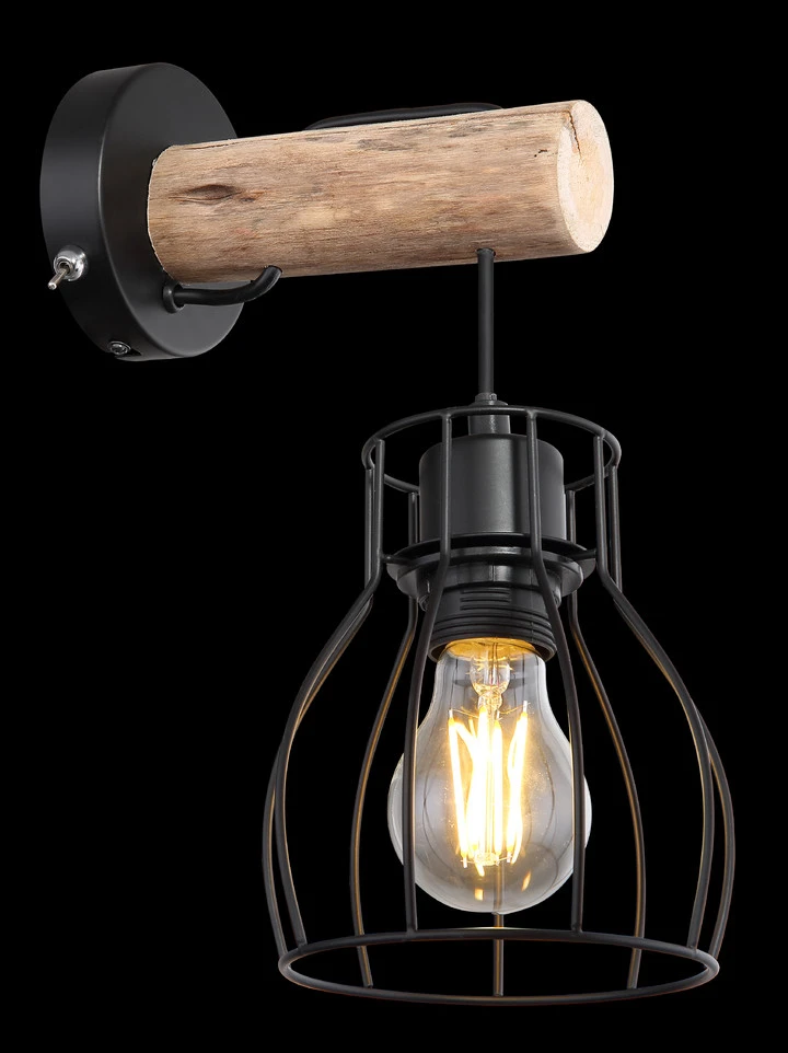 Globo Mina Wandlamp Metaal En Hout 1x E27 Socket 6 Globo Mina Wandlamp Metaal En Hout 1x E27 Socket - Afbeelding 4