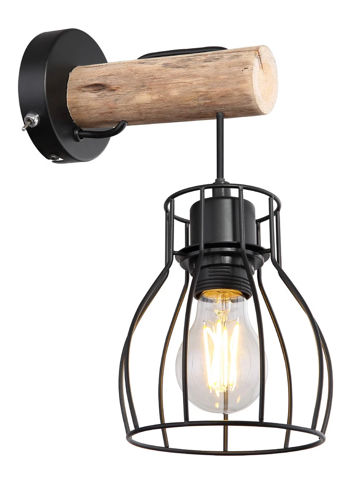 Globo Mina Wandlamp Metaal En Hout 1x E27 Socket 3 Globo Mina Wandlamp Metaal En Hout 1x E27 Socket