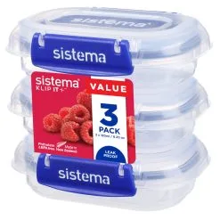 Sistema Klip It + Bewaardoos 180 Ml Rechthoekig - Set 3 Stuks