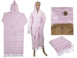 Badjas Fouta Hamam M Roze/Wit