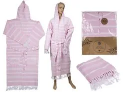 Badjas Fouta Hamam L Roze/Wit