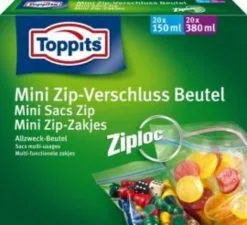Toppits Vershoudzakjes Mini 150ml+380ml - 20+20 Stuks - Zip Safeloc