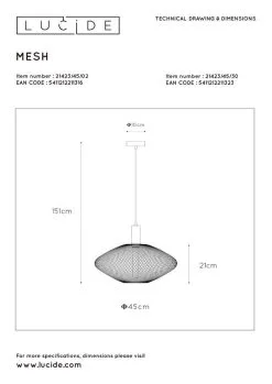 Lucide Mesh Hanglamp Zwart 1x E27 Socket - Diameter 45cm 15 Lucide Mesh Hanglamp Zwart 1x E27 Socket - Diameter 45cm -meubels winkel product 866818
