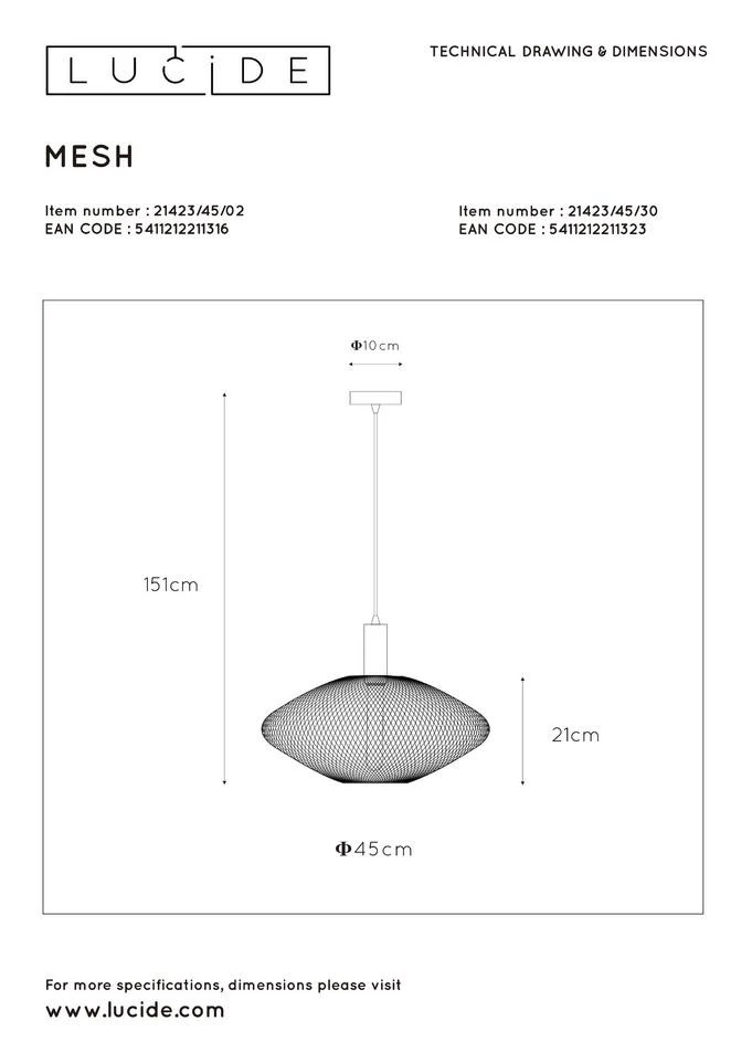 Lucide Mesh Hanglamp Zwart 1x E27 Socket - Diameter 45cm 9 Lucide Mesh Hanglamp Zwart 1x E27 Socket - Diameter 45cm - Afbeelding 7