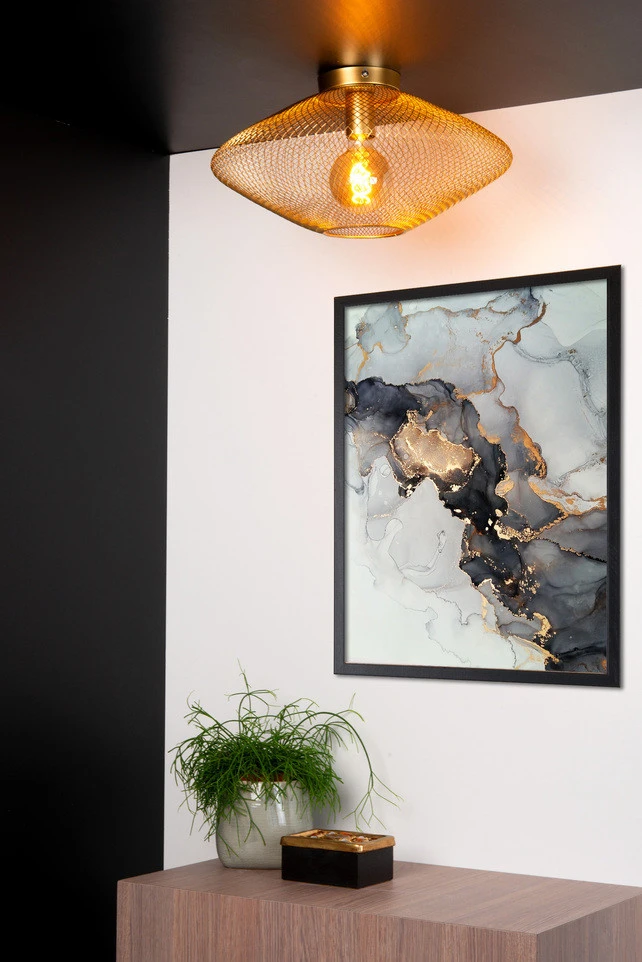 Lucide Mesh Plafondlamp Goud / Messing 1x E27 Socket - Diameter 45cm 5 Lucide Mesh Plafondlamp Goud / Messing 1x E27 Socket - Diameter 45cm - Afbeelding 3