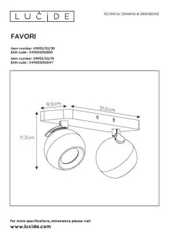 Lucide Favori Plafondspot Zwart Dubbel 2x GU10 Socket -meubels winkel product 872040