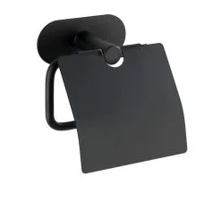 Wenko Orea Toiletrolhouder Met Klep RVS - Mat Zwart - Turbo-Loc