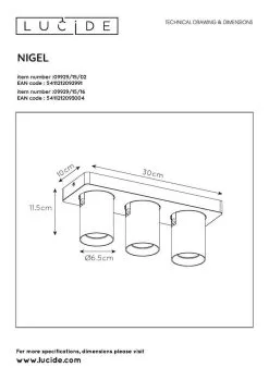 Lucide Nigel Plafondspot Zwart Staal 3x 5W GU10 Dim-to-Warm Lamp -meubels winkel product 881901