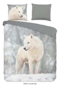 Good Morning Dekbedovertrek Julian Wolf Wit 140x220 Cm Flanel