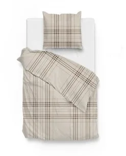 Zo! Home Zo!Home Dekbedovertrek Titus Ruit Beige 140x220 Cm Katoen