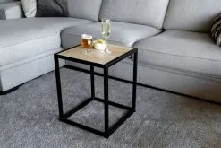 Bijzettafel 002 Industrieel 39x39x49cm Zwart - Naturel Eik