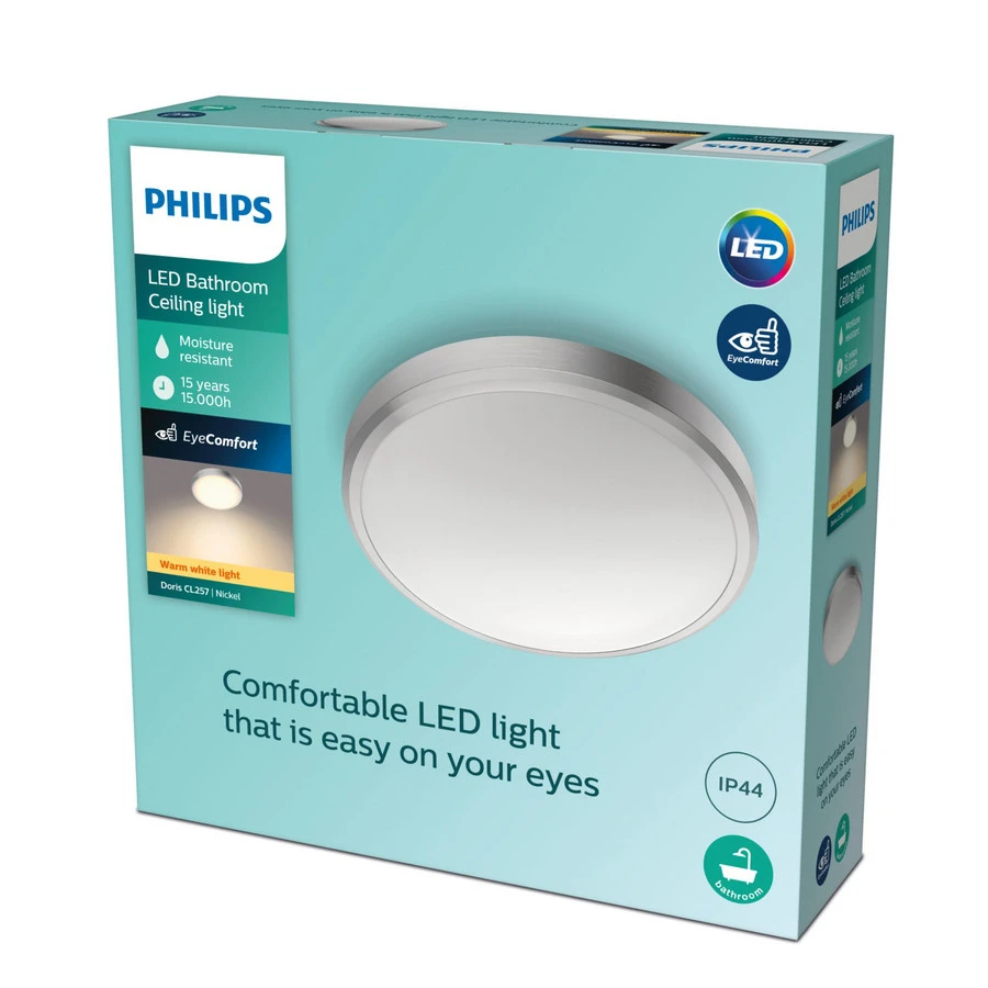 Philips Doris Plafondlamp Badkamer IP44 Nikkel - 17W - 2700K 4 Philips Doris Plafondlamp Badkamer IP44 Nikkel - 17W - 2700K - Afbeelding 2