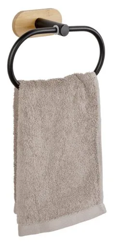 Wenko Orea Handdoekring Turbo-Loc Zwart/Bamboe -meubels winkel product 980472